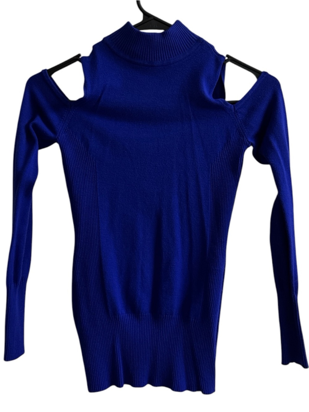 Cache Cold-Shoulder Ribbed Knit Sweater - Royal Blue